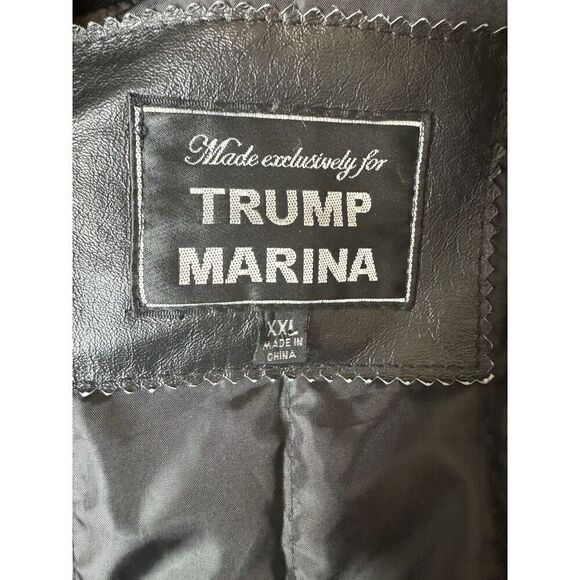 TRUMP GEAR!! Vintage Sold Only At TRUMP Marina! Black Leather Jacket Coat Sz XXL - Picture 1 of 6